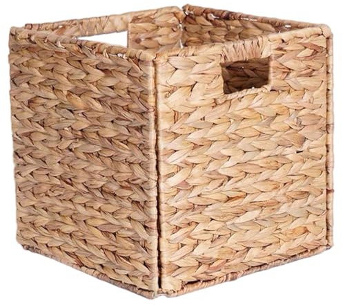 Hintyne Cesta de Almacenamiento Tejida 28 x 28 cm Cesta de Almacenamiento Tejida de Jacinto de Agua Organizador de Armario fácil de Limpiar con asa para estantes