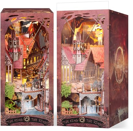 FUNPOLA 3D Holzpuzzle Buchnische Magic Valley – DIY Bücherregal Einsatz mit LED Beleuchtung, Miniatur Bücherstütze zum Basteln, Dekorieren & Verschenken