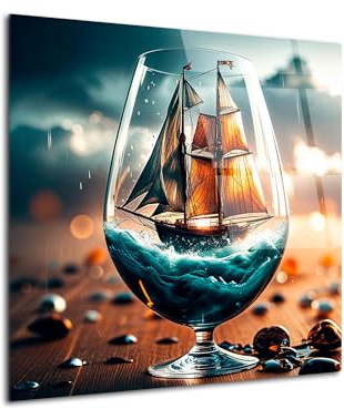 DECLINA, Tempête en Verre, tableau sur verre acrylique, art marin voilier et océan déchaîné, décoration murale nautique pour salon ou bureau