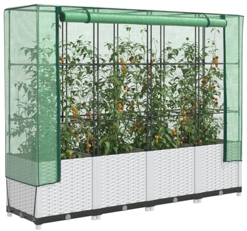 HaoChrymec Hochbeet mit Gewächshaus-Aufsatz, Rattan-Optik, Hochbeete für Garten, Hochbeet mit Abdeckung, Hochbeete mit Dach, Balkon Pflanzkasten, 160x40x138 cm