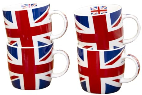 Darthome Set of 4 Union Jack Flag Mugs 200ml Fine China Ceramic UK Small Tea Coffee Cups