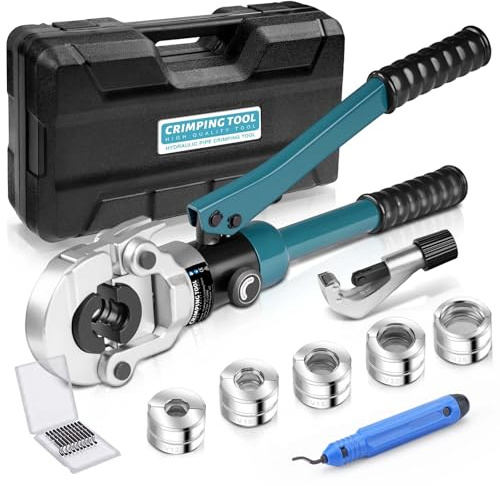 Rohrpresszange Hydraulisch mit Rohrschneider & Entgrater | Profi Presszange Kupferrohr mit CR V-Kontur inkl. V12 V15 V18 V22 V28 für Kupferrohr, Edelstahlrohr