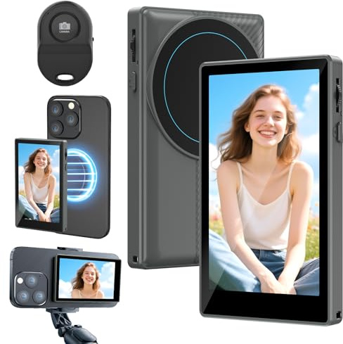 Qoosea Schermo per Selfie iPhone 4 Magnetico, Selfie Monitor Schermo Wireless 1080P con Altoparlante & 4h Autonomia, Compatibile con iPhone e Android per Live TikTok, Accessorio Vlog