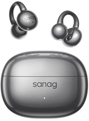 SANAG Z60S Open Ear Clip-On Kopfhörer, Kabellos Bluetooth 5.4 Ohrhörer, IPX4 Wasserdicht, Geräuschunterdrückung Telefonieren, 50 Stunden Wiedergabezeit für Sport und Laufen, App Einstellungen