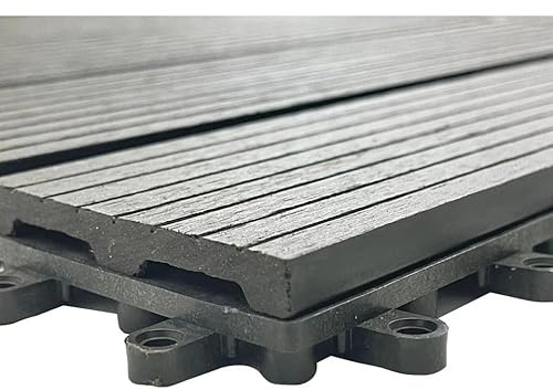 Interlocking Composite Decking Tiles 1m²– Durable, Weatherproof, Eco-Friendly Outdoor Flooring for Garden, Patio, Balcony & Pool Area – Easy Installation, Non-Slip & Low Maintenance 30x30cm-Black (33)