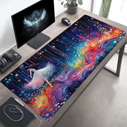 Gaming Mauspad 1200x600x3mm Gaming Mousepad XXL Frau Schwarz Mauspad Schreibtischauflage, Genähte Kanten Mausmat, rutschfeste Gummibasis, Schreibtisch Schutz für Home Büro, Geschenke PjY9638 6-F