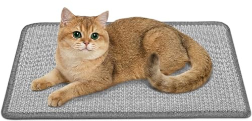 Gimars 50 x 30 cm Cat Scratching Mat, Natural Sisal Cat Scratcher Pad, Non-Slip Couch, Carpet & Wall Protector Guard for Indoor Cats, Grey