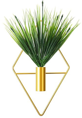 DiiWmme Wand-Pflanzgefäß Vase mit künstlichen Pflanzen, geometrische Metall-Wandvase, Dekor für Innenbereich, Boho-Wandkunst für Wohnzimmer, Schlafzimmer, Büro, Badezimmer