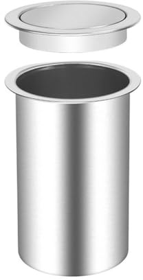 zktoermn Pattumiera da incasso per piano di lavoro con coperchio girevole, design salvaspazio, in acciaio inossidabile, ideale per mobili da cucina, bagno e ristoranti.(17x28cm)