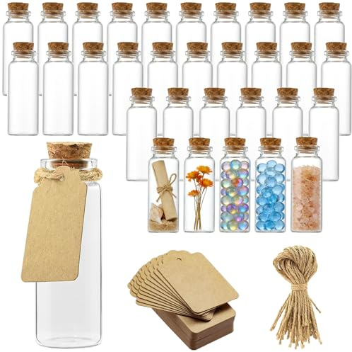 YUZHEDM 32 Botellas De Vidrio Pequeñas De 40 Ml Para Rellenar, Para Decoración De Bodas, Tubos De Ensayo Vacíos Para Rellenar, Tarros De Especias Para Manualidades, Artículos Fiestas De Baby Shower