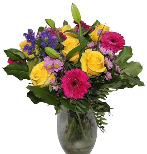 Golden Joy Bouquet, Fresh Flowers Rose, Lily, Gerbera, Unique Birthday Gift, Valentine's Day gift, Mother's Day—Occasion for anniversary, Thank you—celebrations, (Standard)
