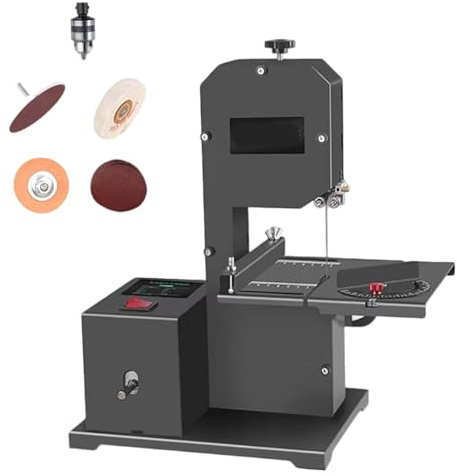 UORDBY Sierras de Cinta de sobremesa pequeñas, Sierra de Cinta de sobremesa Profesional, con Mesa inclinable de 0 a 45° para Metal, Ideal para hogares, Estudios y Bricolaje
