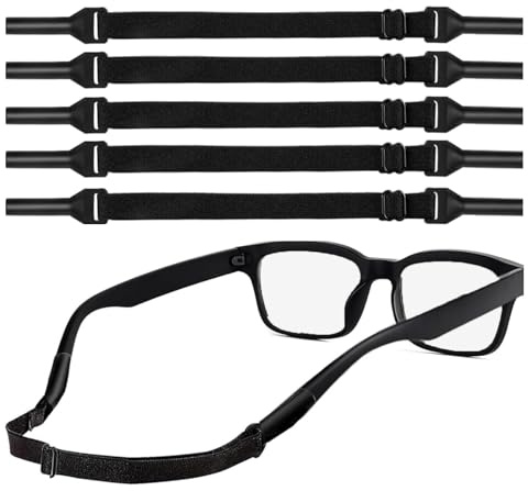 No Tail Adjustable Eyewear Retainer,Black Adjustable Glasses Strap,5 Pcs | Elastic Non-slip Rope,Sunglass Holder Strap,Eye Glasses String Holder Retainers,Universal Eyeglasses Strap for Men Women