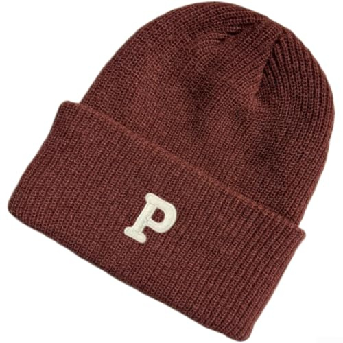 Damen Strickmütze mit P-Stickerei, warme Winter Beanie aus Acryl(G)