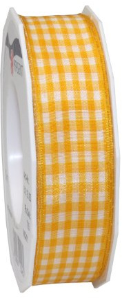 C.E. Pattberg Präsent – Vichy trådbundet band gul-vit 25 mm bredd, 20 m längd