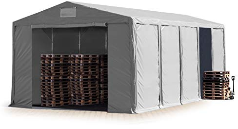 TOOLPORT Tente de Stockage Industriel Hangar 8x10 m à 3,6 mètres de Hauteur de côté avec bâches en PVC 850 N Gris imperméable avec Porte zippée