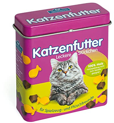 Erzi 18461 Katzenfutter aus Holz in der Dose, Kaufladenartikel für Kinder, Rollenspiele