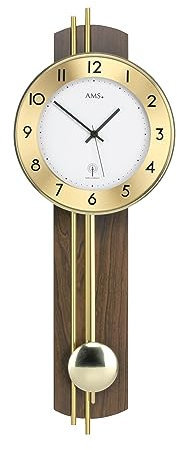 AMS. Pendelwanduhr 5266/1, Funk, Holzrückwand aus Nussbaum furniert, mit Messingstäben, Mineralglas
