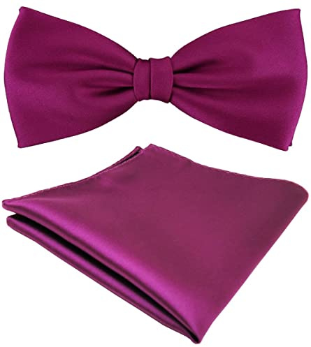 TigerTie Satin Fliege + Einstecktuch Uni einfarbig + Geschenkbox