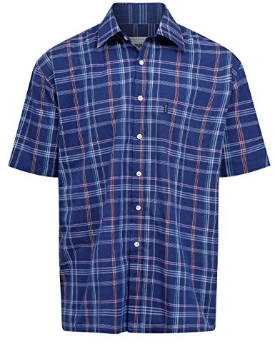 Champion Mens Short Sleeve Shirt Yarn Dyed Polyester Cotton FINE Quality Shirt (XL 17-17.5IN, Blue)
