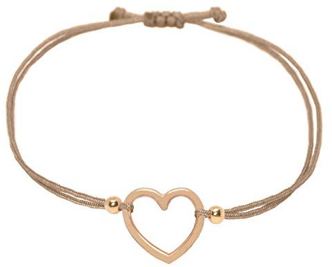 Självgjorda smycken handgjort brunt armband med roséguld hjärthänge