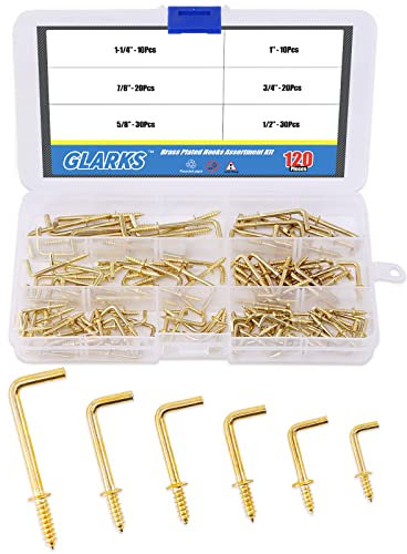 Glarks Set di 120 ganci quadrati placcati in ottone con filettatura ritardata, pratici ganci da appendere
