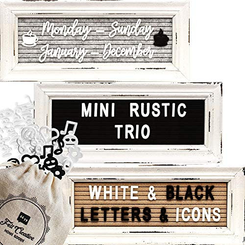 Kleine Rustikale Vintage-Stil Filz Brieftafel Rillentafel Stecktafel 3er Pack von Felt Creative Home Goods | mehr als 300 Buchstaben, Zahlen, Symbole (12x27 cm)