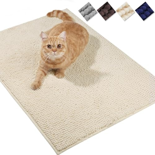 VIVAGLORY Cat Litter Mat Softgrip Litter Trapping Mat, Muddy Litterbox Rug for Indoor & Floor, Machine Washable Easy Clean Soft Microfiber for Cat, 31× 20, Beige