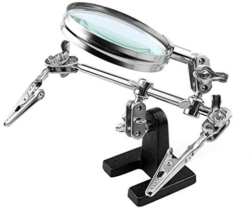 Helping Hands Magnifier Stand with Dual Alligator Clips Adjustable – FEITA 5x Magnifying Glass Perfect for Soldering, Crafting, Hobby, Micro Objects