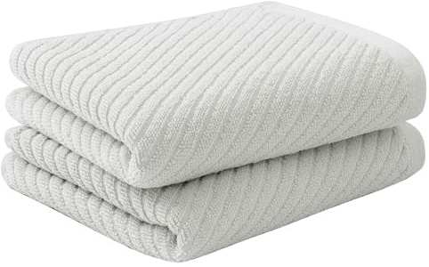 PiccoCasa Cotton Hand Towels 2 Pack Ribbed Hand Towels for Bathroom Soft and Highly Absorbent Small Hand Towel - Grey 34 x 74cm Hotel Spa Towel Face Towels Set