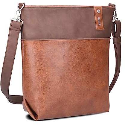 Zwei Damen Umhängetasche Jana J12 Crossbody Bag 9 L Handtasche Bicolor Canvas-Stil passender Kosmetikbeutel extra Schultergurt & Schlüsselband, Schultertasche DIN-A4 passend (cognac)