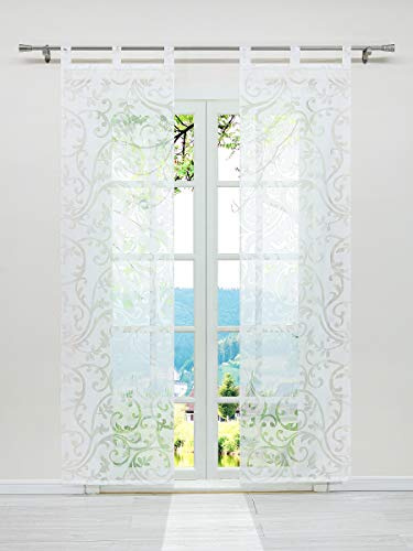 ESLIR Schiebegardinen Ausbrenner Flächenvorhänge Set 2er Gardinen mit Schlaufen Schiebevorhang Transparent Vorhang Weiß BxH 57x145cm 2 Stück