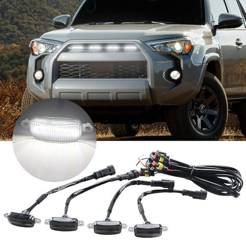 Sidaqi 12W 4-LED White LED Grille Warning Lights 12V Daytime Running Lights DRL for Car SUV Fo-rd F-150 Raptor 2014-2020 Waterproof Front Grill Light Bumper Cover Lamp with Harness