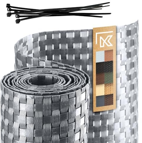 KADAX Ruban de clôture en technorotin, 19 x 255 cm, 10 Couleurs, Bandes d'écran, Rouleau d'écran, Protection Contre Le Vent pour Balcon, terrasse, Tapis de clôture résistant aux intempéries (Gris)