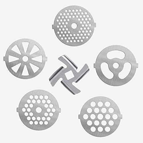 NC 6PC Picadora de Carne Cuchillas/Discos de Placa de Acero Inoxidable,Discos de Placa Mezcladora de Carne Kit de Acero Inoxidable Accesorios de Molinillos de Alimentos