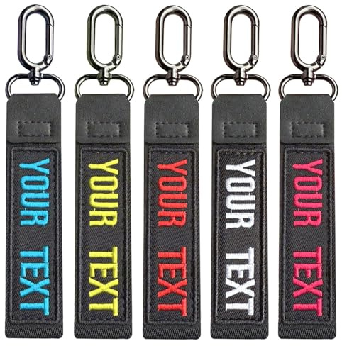 Brillina Porte-clés personnalisable, broderie personnalisée de votre étiquette de clé de texte, accessoires de porte-clés adaptés à la ceinture de moto de voiture pour hommes, Noir, 13 x 2.5cm