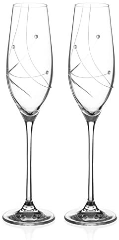 DIAMANTE Swarovski Champagne Flutes Prosecco Glasses Pair - 'Angelina' Embellished with Swarovski Crystals - Set of 2
