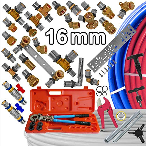 Kugelhahn aus Messing mit Flügelgriff blau Press Fitting Anschlüsse TH U Profil Kontur für 16,0 x 2,0 mm Mehrschicht Aluminium Verbundrohr Außendurchmesser x Wandstärke