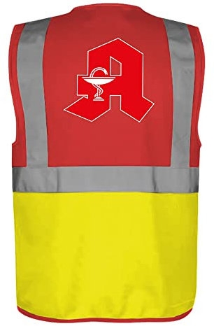 Fassbender-Druck WARNWESTEN - Sicherheitsweste GELB mit Taschen und Reißverschluss nach EN ISO 20471 zertifiziert - Warn Weste für APOTHEKE - Unisex mit hochwertigem Reflektorstreifen