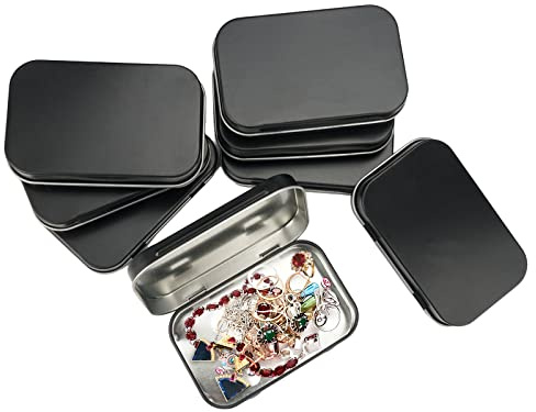 Rairsky 8 Piezas Cajas Metalicas Pequeñas, Caja Rectangular con Tapa 9.5x6x2.2cm, Caja Metalica Pequeña Negro, Latas de Conservas Vacias, Caja Metal Caja Pequeña para Dulces, llaves, Aretes, Joyas