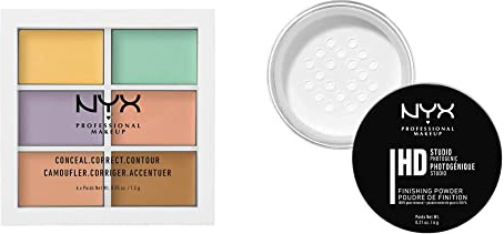 NYX Professional Makeup Palette Colour Correcting, Palette 6 Correttori Confezione da 1 & Finishing Powder Studio, Cipria Trasparente Opacizzante in Polvere Libera, Confezione da 1