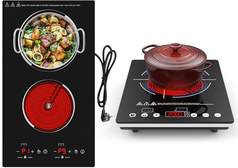 VBGK Portable Electrie Hob and Double Electrie Hob, 220V Ceramic Hob with Kids Lock & Timer, LED Touch Control,Overheat Protection Electric Stove