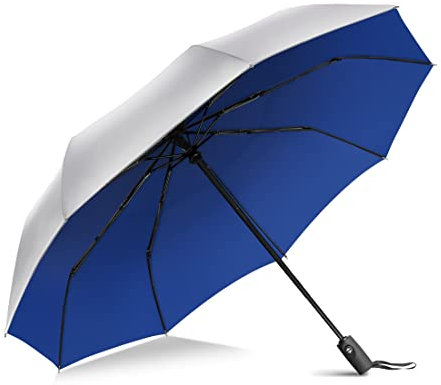 ZOMAKE UV Umbrella for Sun Protection UPF 50+, 46 Inch Travel Compact Sun Umbrellas UV Blocking Auto Open Close for Rain Waterproof and Wind Resistant(Silver Blue)