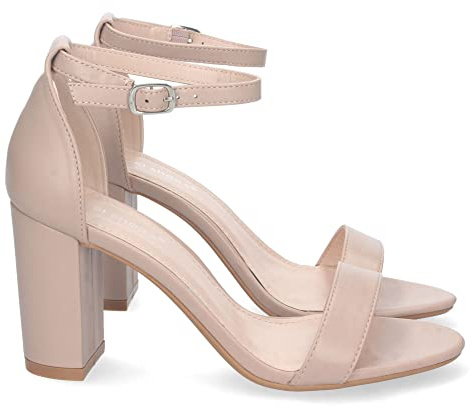 shoes&blues.es Sandalia de Tacon Alto para Mujer, Comoda, con Pala Fina Simple, Estilo Ankle Strap, y Cierre de Hebilla