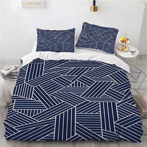 phonxia Copripiumino 160 x 200 griglia blu set di biancheria da letto in microfibra con chiusura lampo, copripiumino morbido stampato con 2 federe 65 x 65 cm