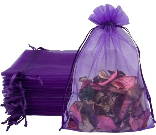 Organza Lot de 50 sacs en organza avec cordon de serrage, 15 x 20 cm, sacs cadeaux pour mariage, fête (violet)