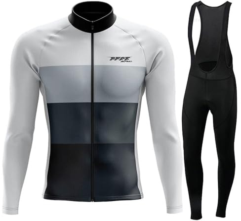 FFFF & OLFEH Herren Radbekleidung Winter Fleece Radtrikot Fahrradanzug Herren Winter mit Thermofleecefutter Fahrradhose mit Sitzpolster + 9D Gel für Radfahren MTB Outdoor