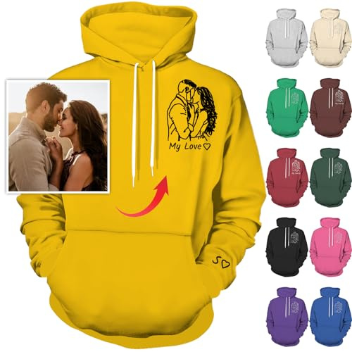 Nevaou Felpe con cappuccio personalizzate Progetta il tuo ritratto dalla foto Felpa con cappuccio personalizzata Uomini Donne Coppie Felpe Regali personalizzati