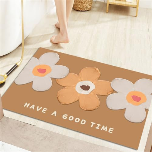 Badezimmerteppich Absorbierender Badteppich, Badematte Stein Badematten Badvorleger Rutschfest Waschbar, Badezimmer Teppiche 140x200cm Groß Teppich, SaugfäHiger Schnelltrocknende DüNner Deko, Orange