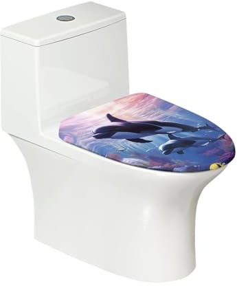 ZUXONGSY Killer Whale Toilettendeckel Sitz Sea World Weicher Toilettensitzbezug für wasserdichte Badezimmer Dekoration Blau Toilettensitz Deckel Abdeckung Elastisch Badezimmer Dekor Haus Zubehör